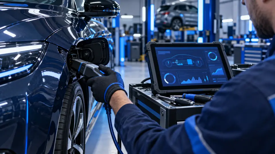 Diagnosegerät am Fahrzeug